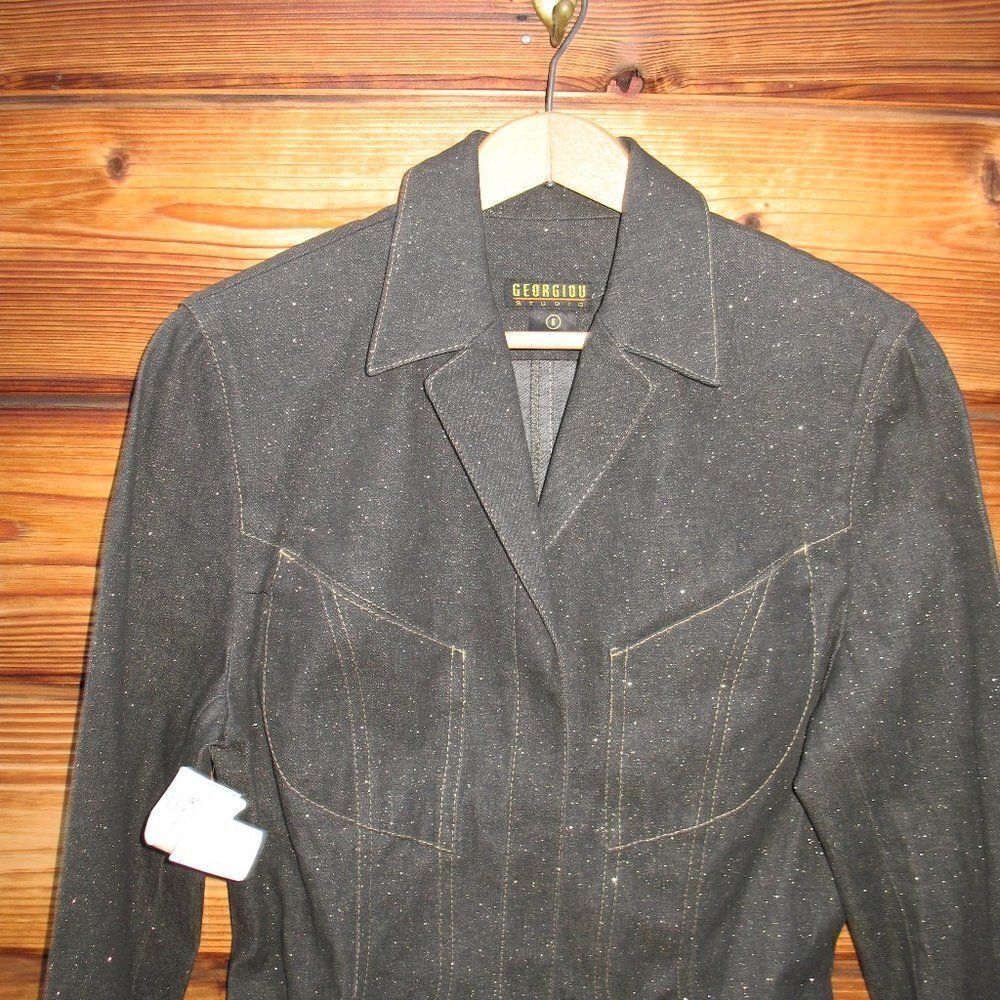 NWT Vintage Black Glitter Denim Jean Jacket - Picture 4 of 9